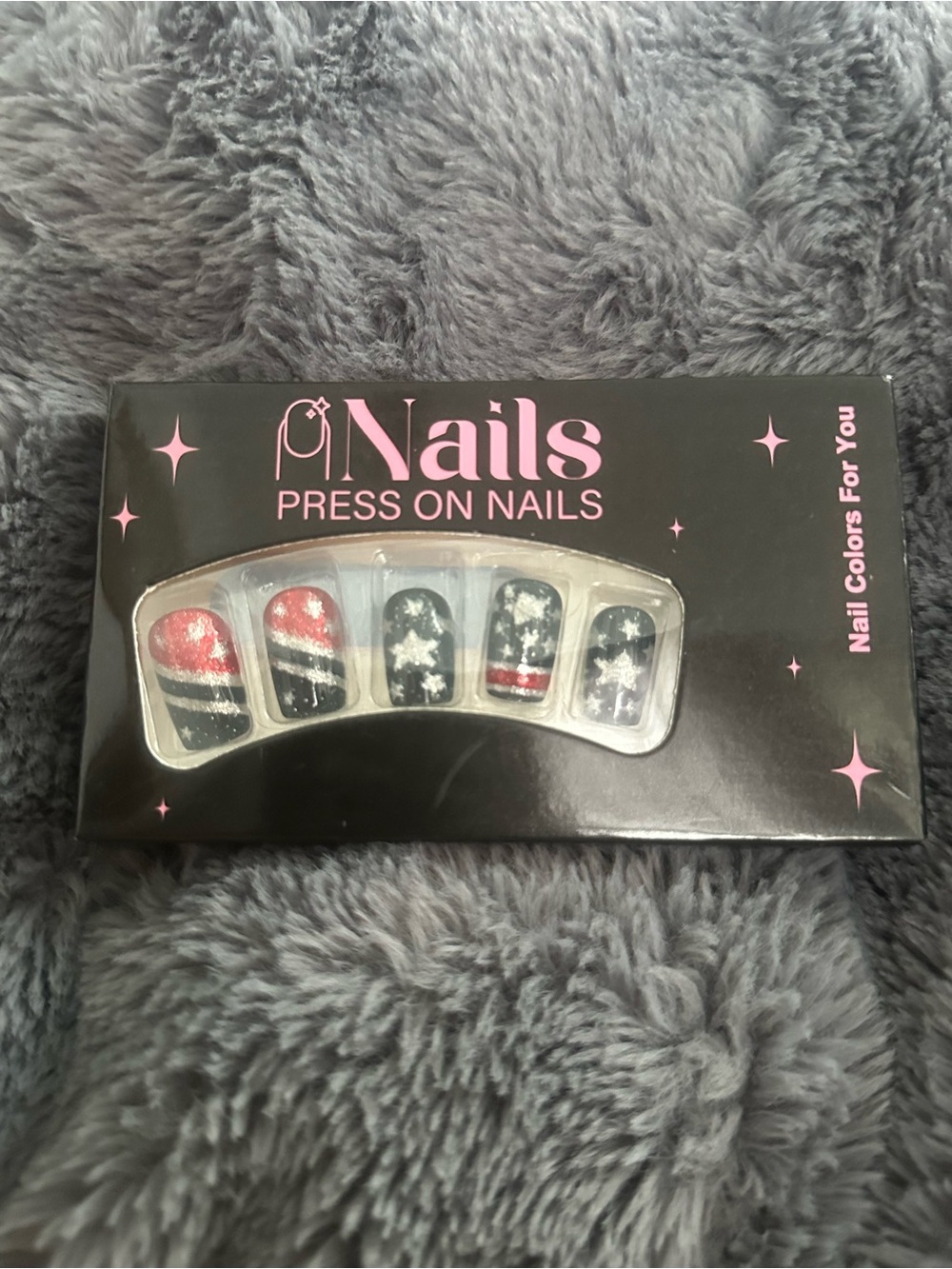 Red White & Blue Coffin Shape Press On Nails With Stars Accent